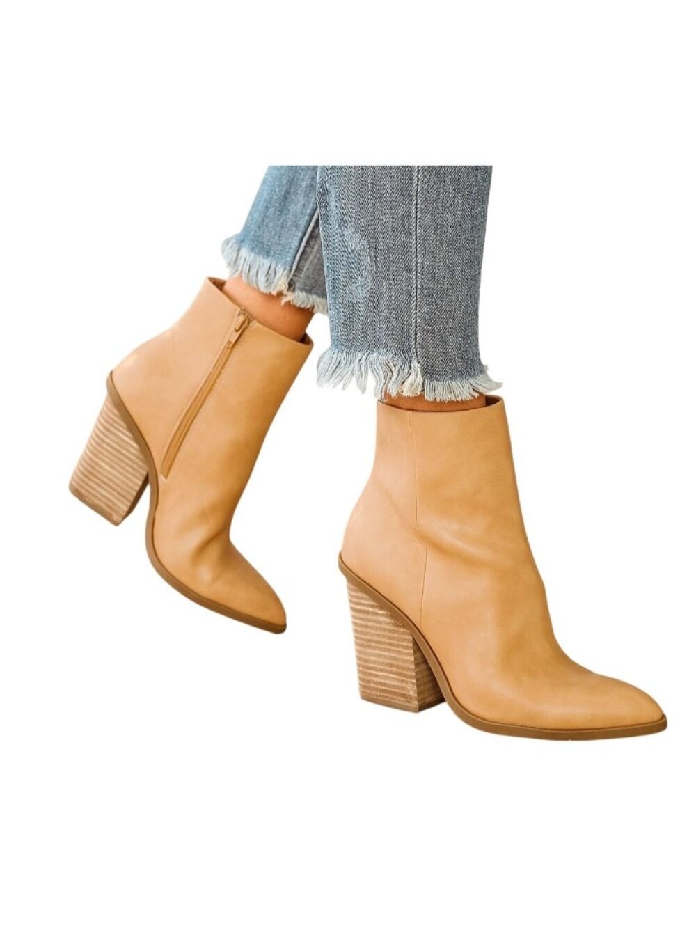 DV by Dolce Vita Nemmy Ankle Boot — Size 6 Camel — Stacked Heel Bootie (SKU 9617